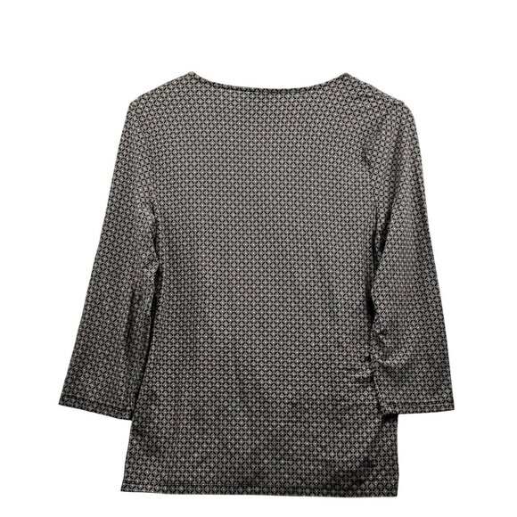 Talbots Brown&White Geometric Business Casual Office Chic Faux Wrap Top Sz Large - Picture 3 of 6